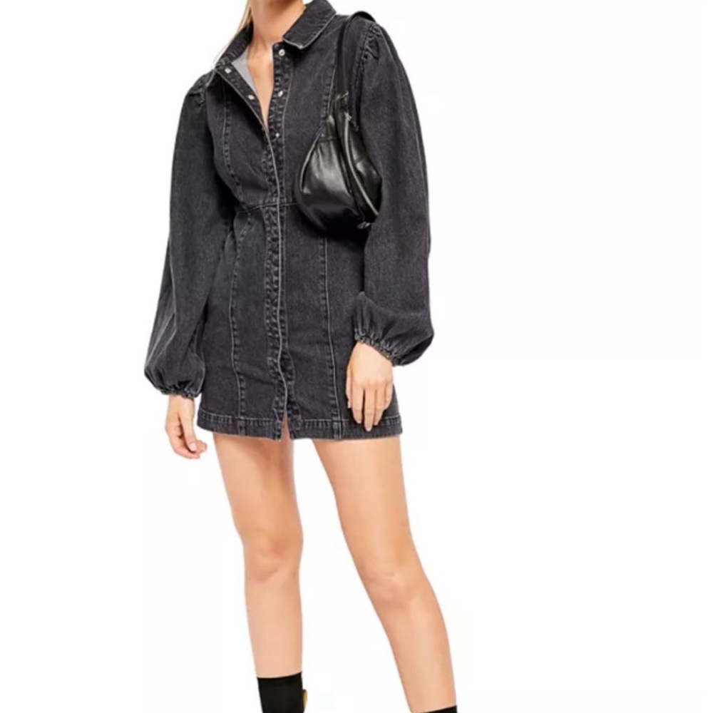 Free People black denim mini dress